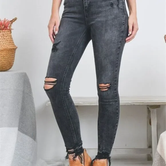 Clearance- Sizes 0-15 BLACK DISTRESSED JEANS - Picture 6 of 10